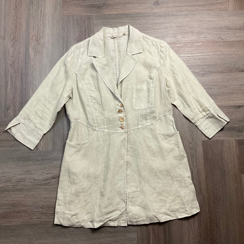 VTG Soft Surroundings 100% Linen Eza Blazer Jacket Womens Small Oatmeal Beige